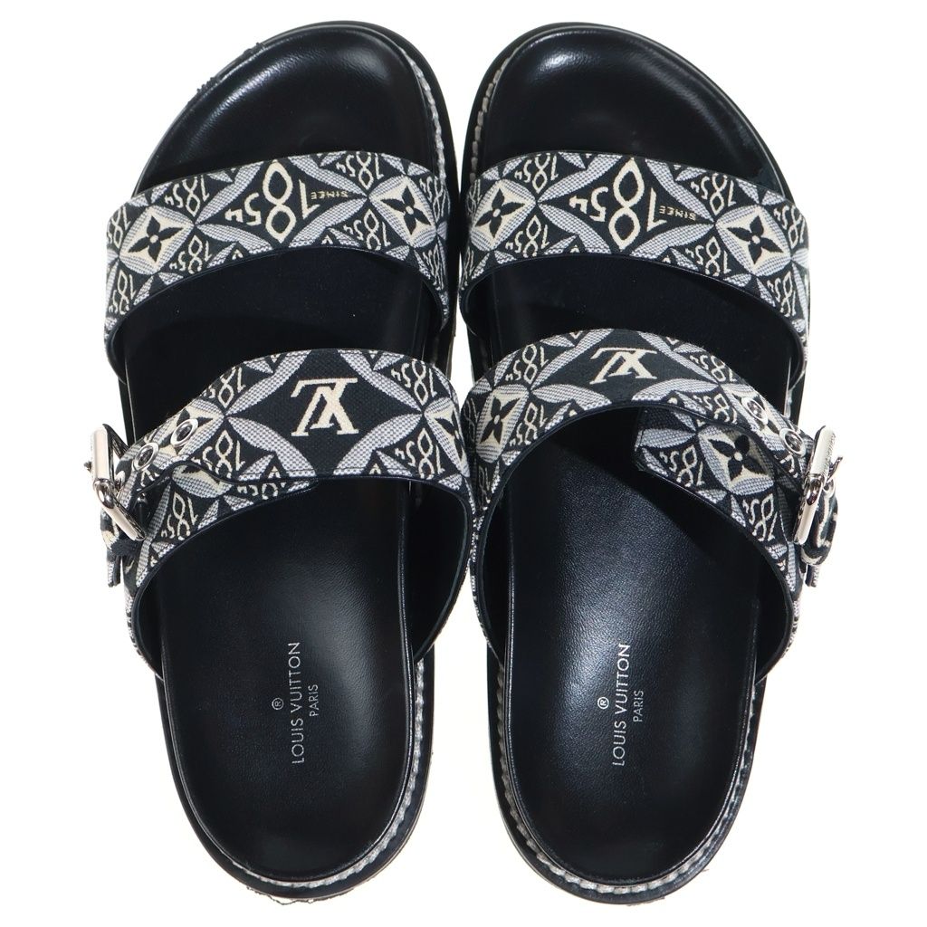 Louis Vuitton Paseo Line Since Jacquard Flat Sandals Shoes Black — view 4