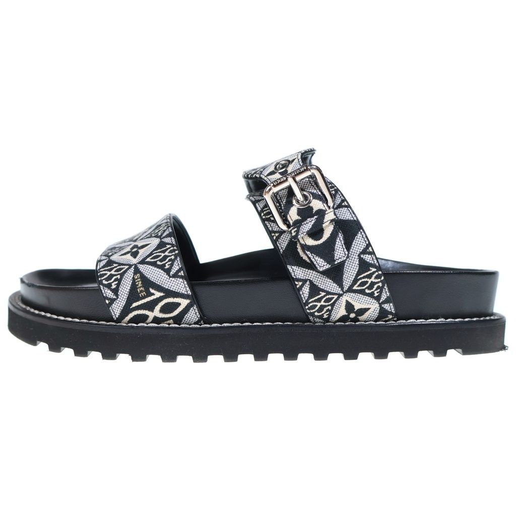 Louis Vuitton Paseo Line Since Jacquard Flat Sandals Shoes Black