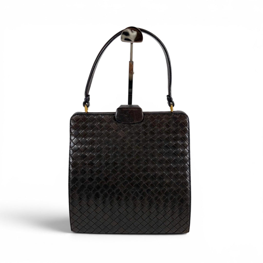 Bottega Veneta Top Handle Bag Intrecciato Leather Brown Vintage
