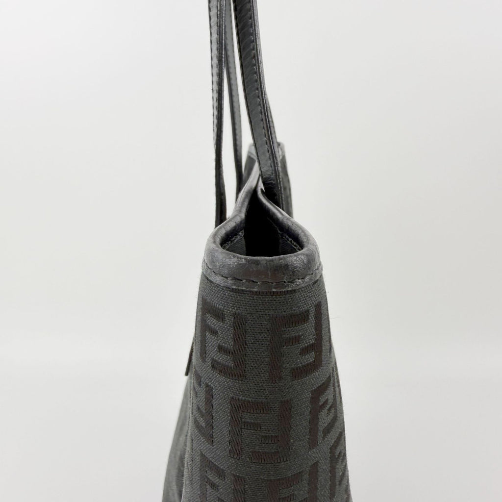 Fendi Zucca Pattern FF Logo Tote Canvas Leather Black Silver Vintage — view 9