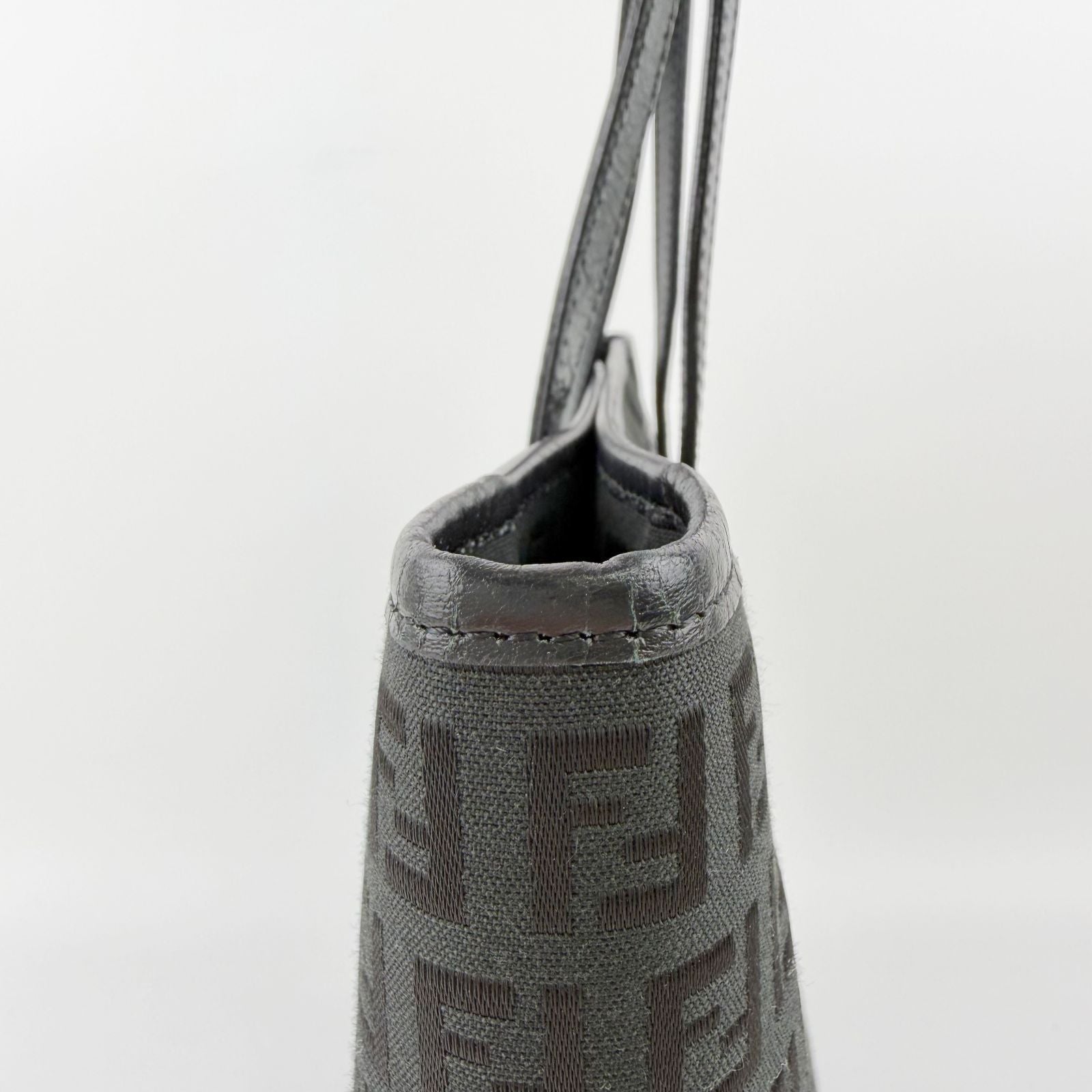 Fendi Zucca Pattern FF Logo Tote Canvas Leather Black Silver Vintage — view 8
