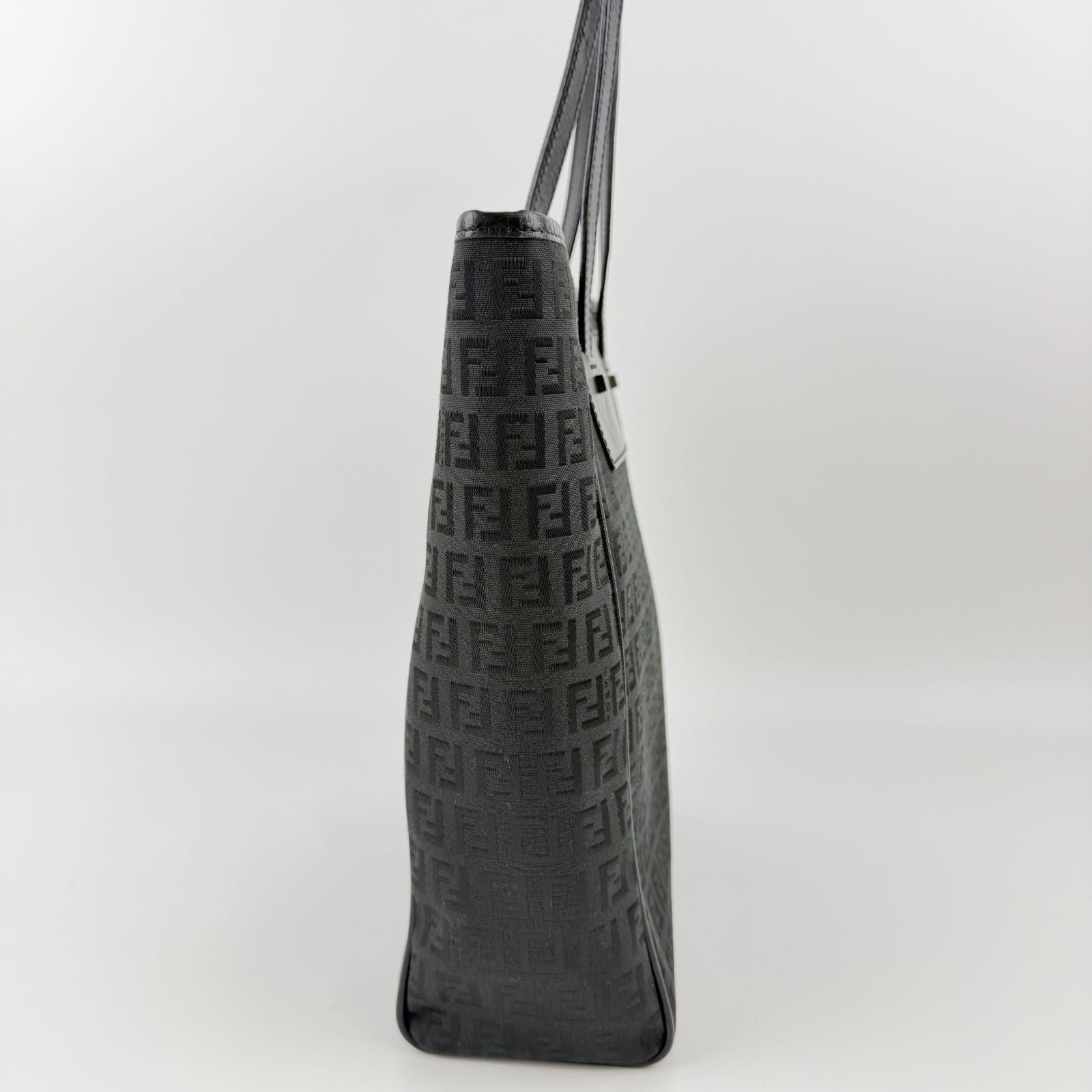 Fendi Zucca Pattern FF Logo Tote Canvas Leather Black Silver Vintage — view 7