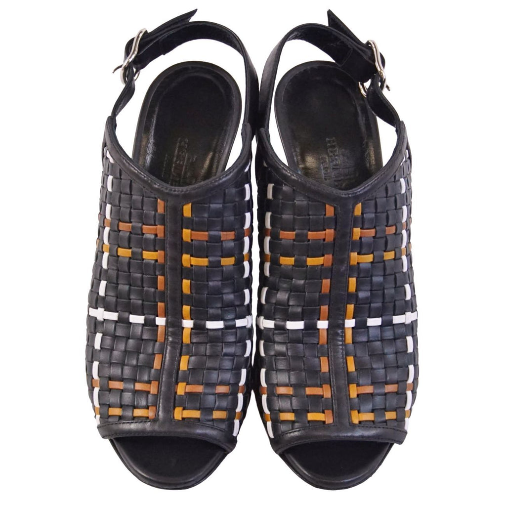 Hermes Sandals Braided Wedge Sole Leather Shoe — view 4