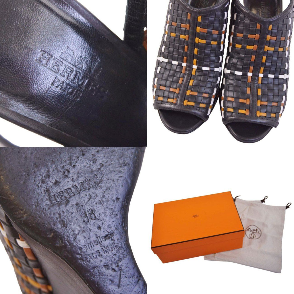Hermes Sandals Braided Wedge Sole Leather Shoe — view 9