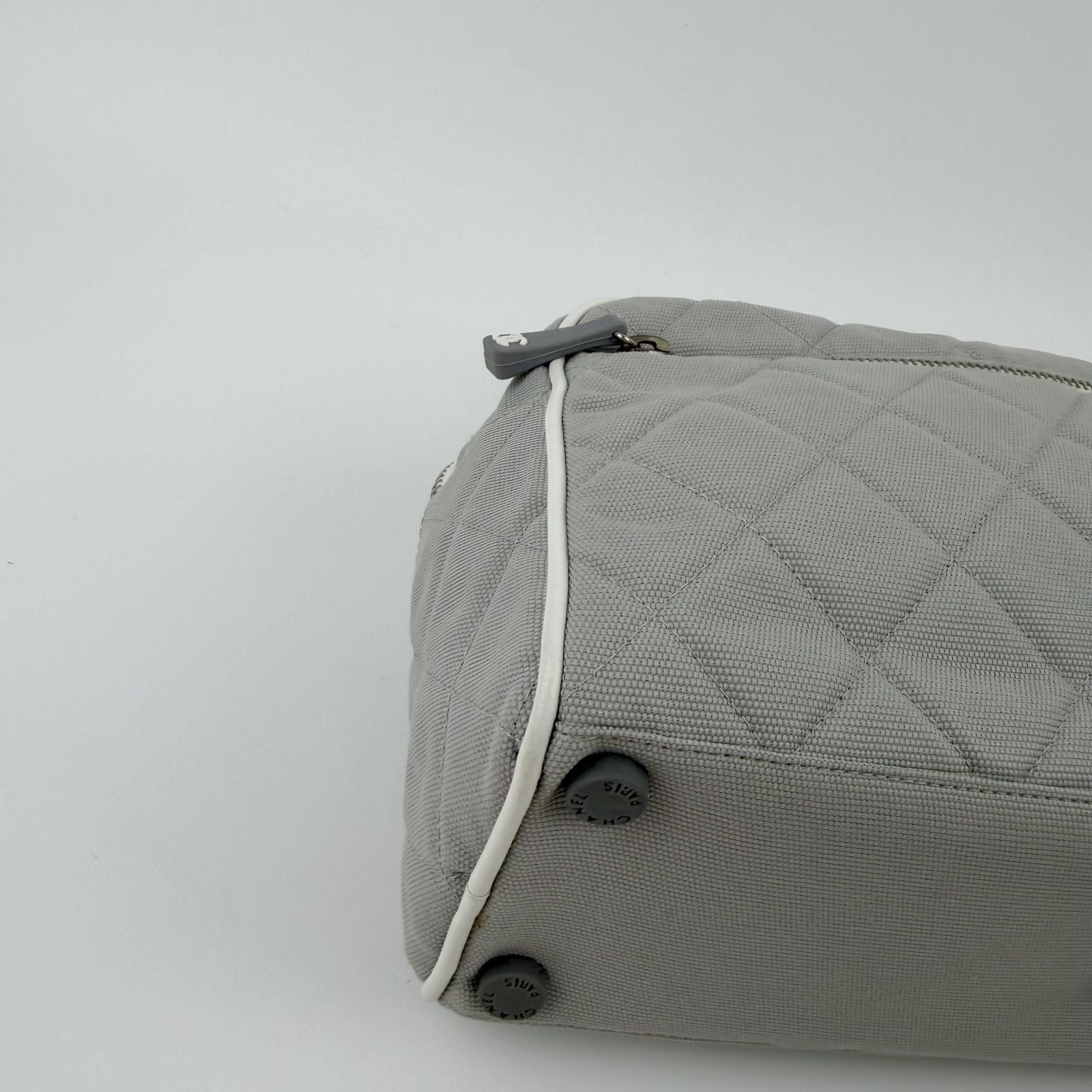 Chanel Sports Line CC Logo Quilted Boston Bag Nylon Leather Gray White Silver — view 8