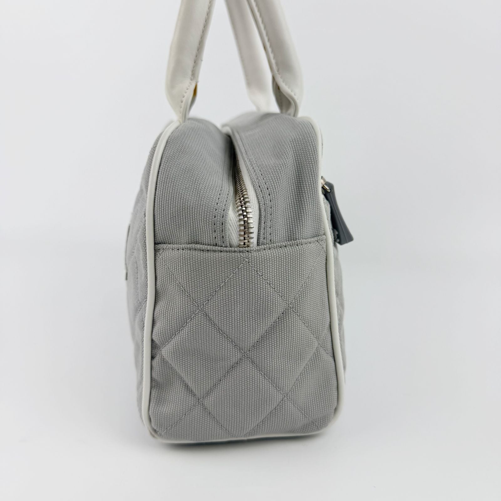 Chanel Sports Line CC Logo Quilted Boston Bag Nylon Leather Gray White Silver — view 5