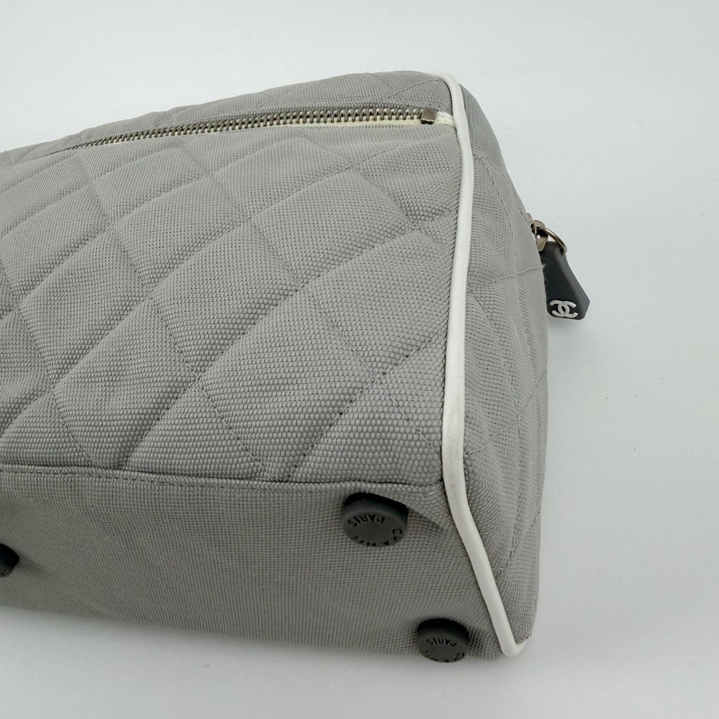 Chanel Sports Line CC Logo Quilted Boston Bag Nylon Leather Gray White Silver — view 7