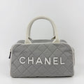 Chanel Sports Line CC Logo Quilted Boston Bag Nylon Leather Gray White Silver