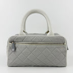 Chanel Sports Line CC Logo Quilted Boston Bag Nylon Leather Gray White Silver — view 2