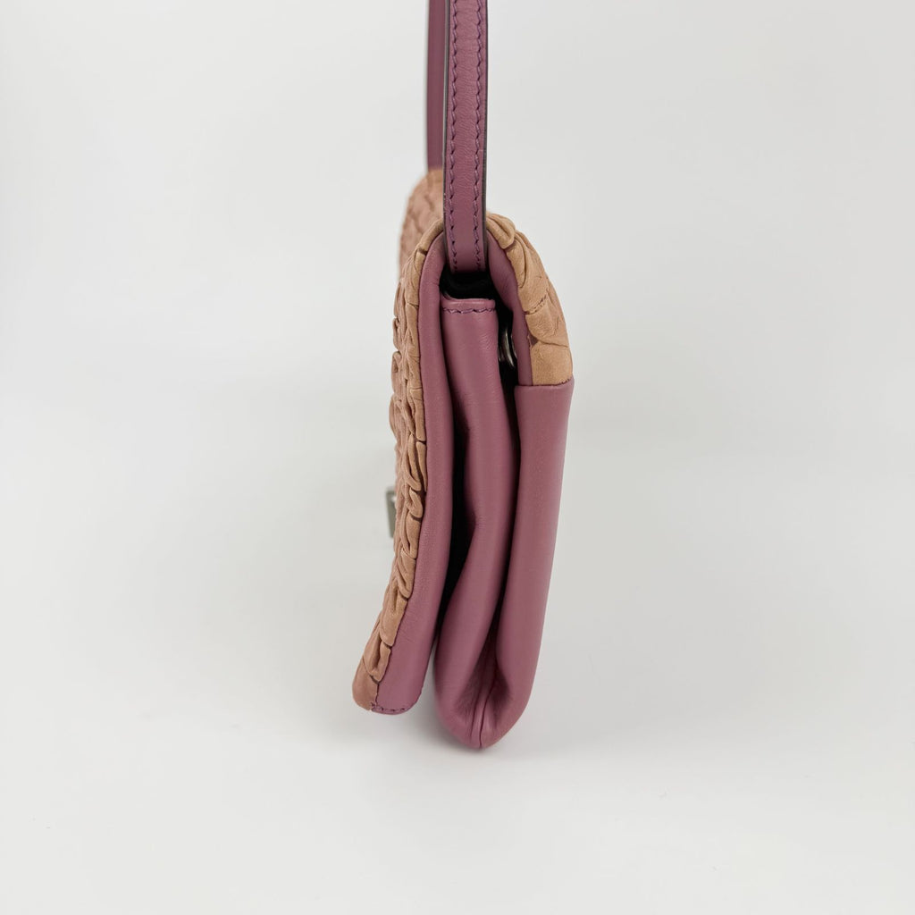 Celine Triomphe Flap Shoulder Bag Leather Pink Beige Silver Vintage — view 5