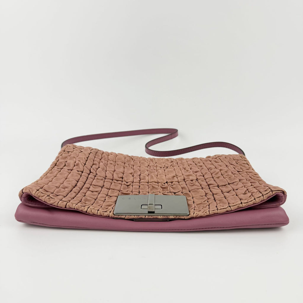 Celine Triomphe Flap Shoulder Bag Leather Pink Beige Silver Vintage — view 7