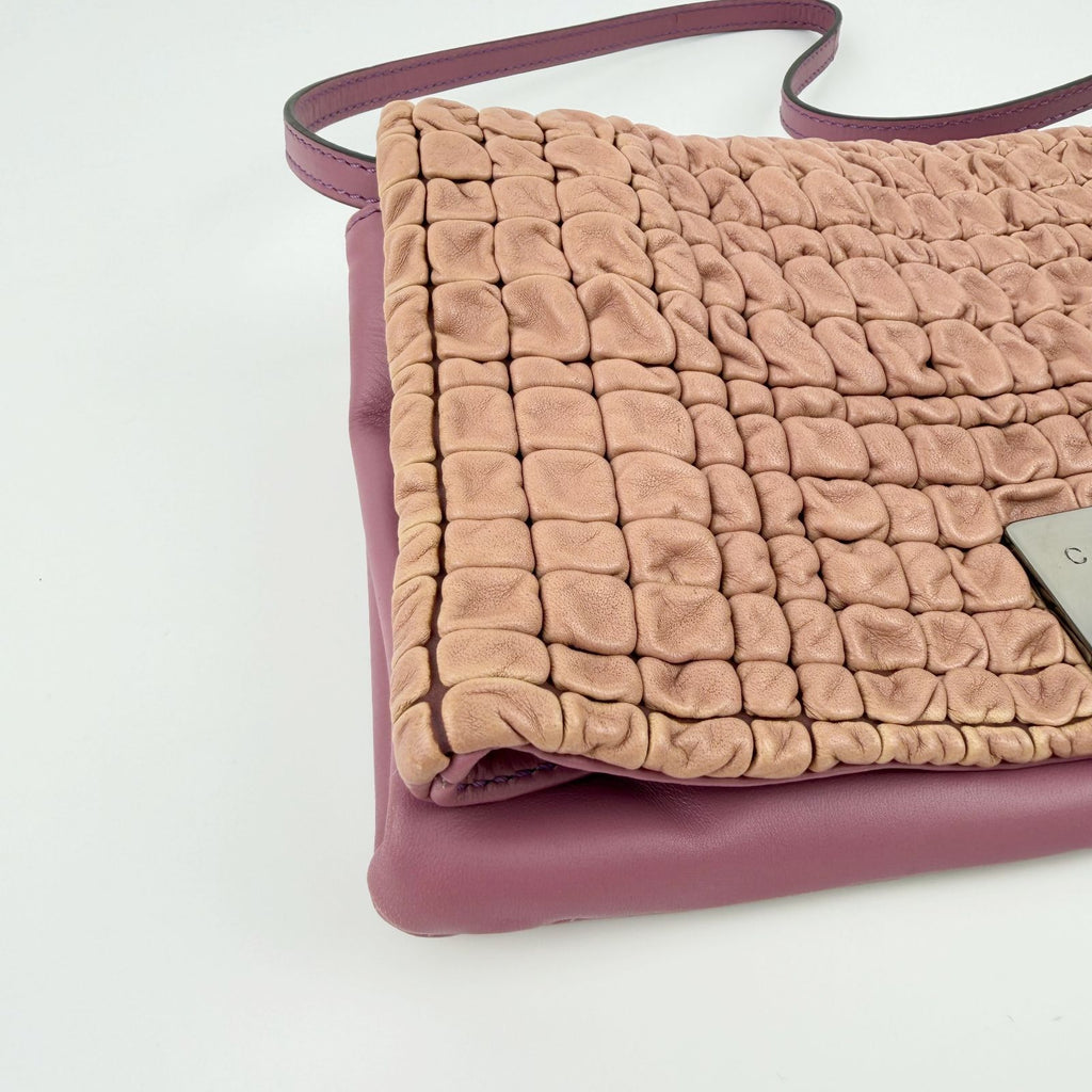 Celine Triomphe Flap Shoulder Bag Leather Pink Beige Silver Vintage — view 8