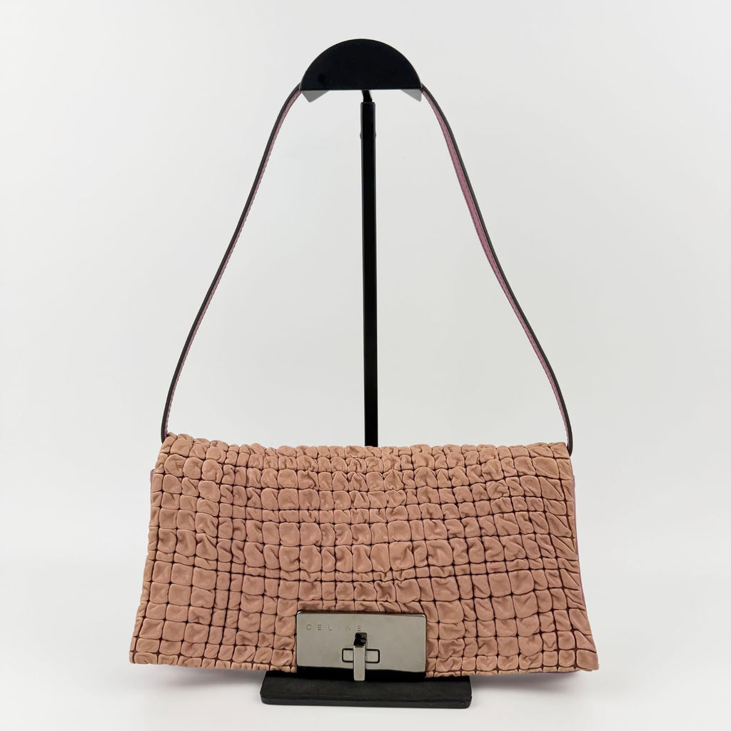Celine Triomphe Flap Shoulder Bag Leather Pink Beige Silver Vintage — view 3