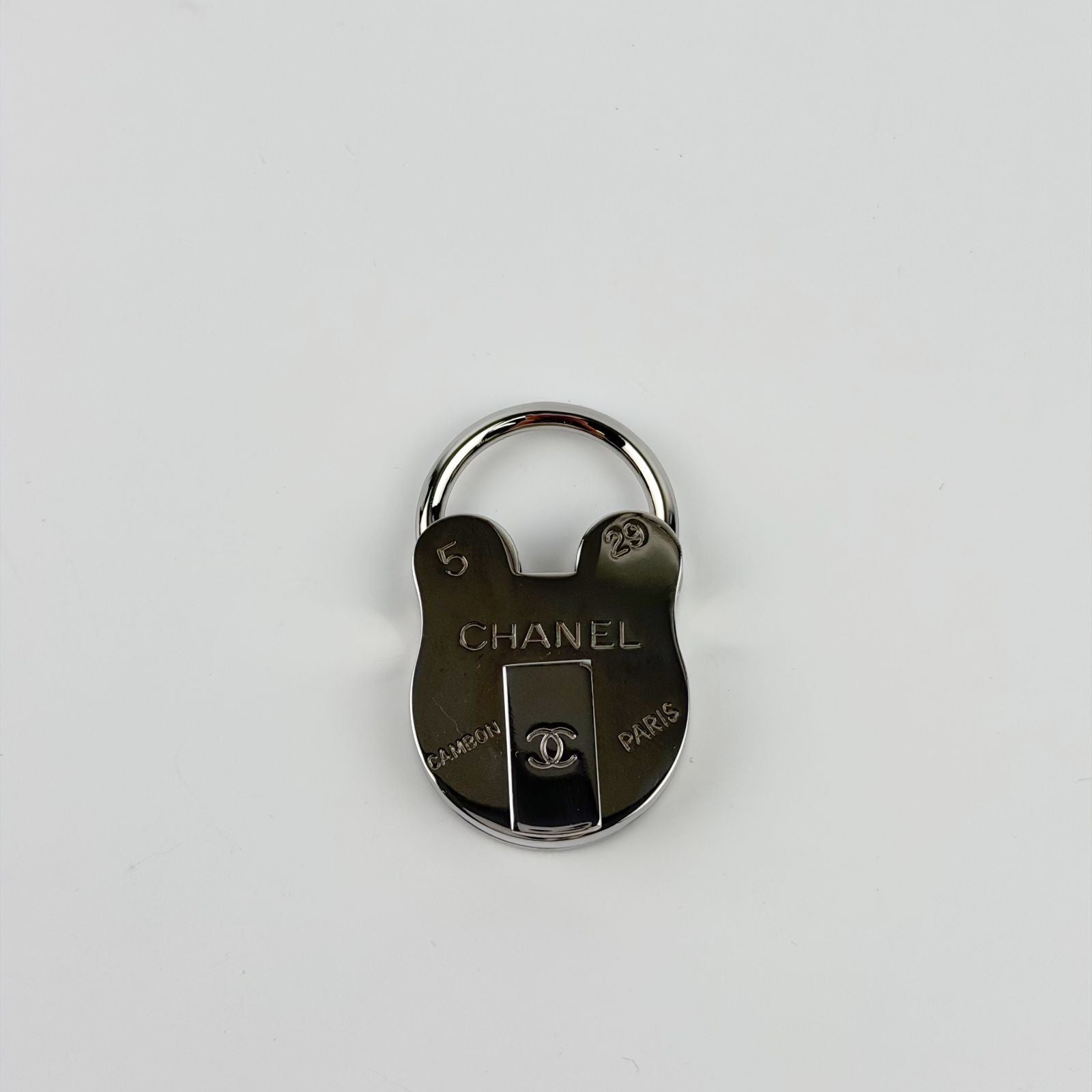 Chanel Padlock Bag Charm Key Ring Plated Silver Vintage