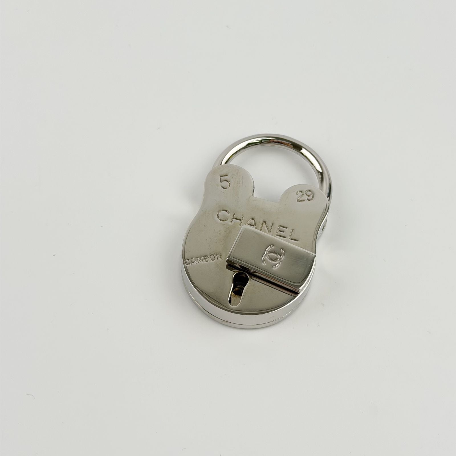 Chanel Padlock Bag Charm Key Ring Plated Silver Vintage — view 2