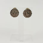 Chanel CC Logo Flower Motif Earrings Plated Silver Vintage