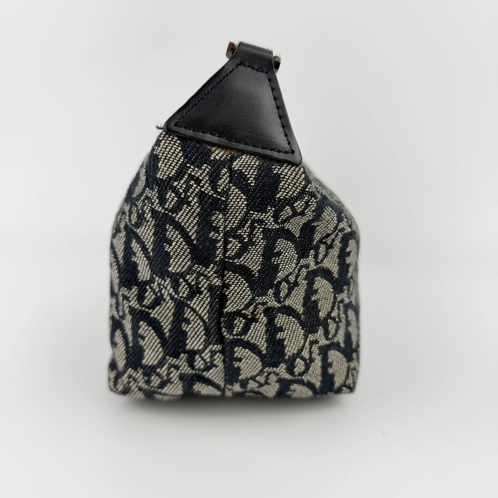 Dior Trotter Oblique Pattern Handbag Canvas Leather Black Beige Vintage — view 4