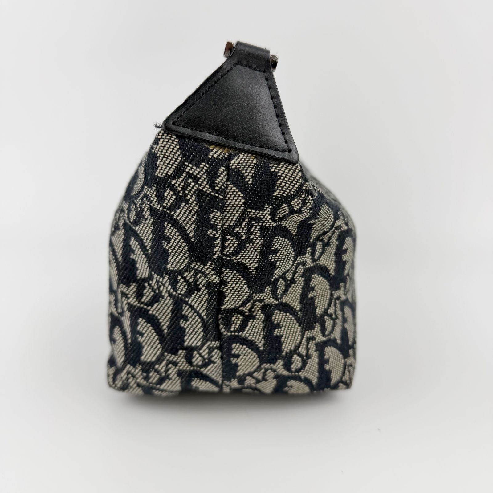 Dior Trotter Oblique Pattern Handbag Canvas Leather Black Beige Vintage — view 4