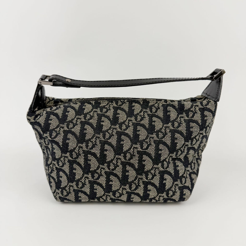 Dior Trotter Oblique Pattern Handbag Canvas Leather Black Beige Vintage — view 2