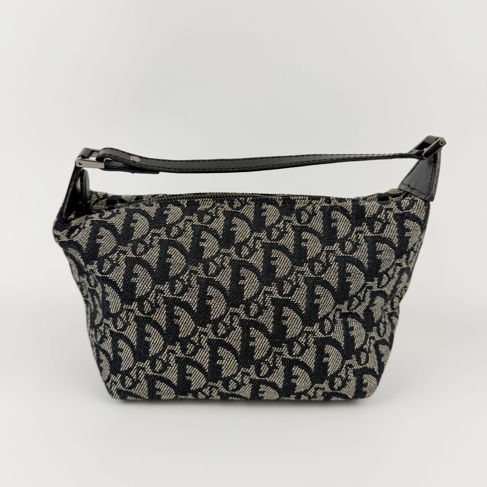 Dior Trotter Oblique Pattern Handbag Canvas Leather Black Beige Vintage — view 2