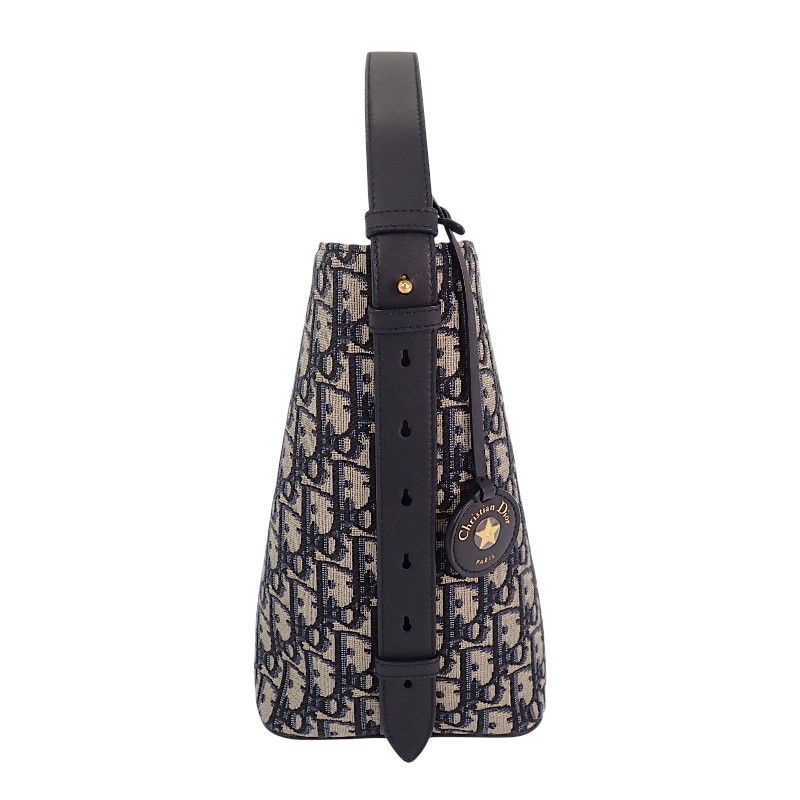 Dior Star Bucket Bag Small Calf Cotton Fabric Navy Gold — view 6