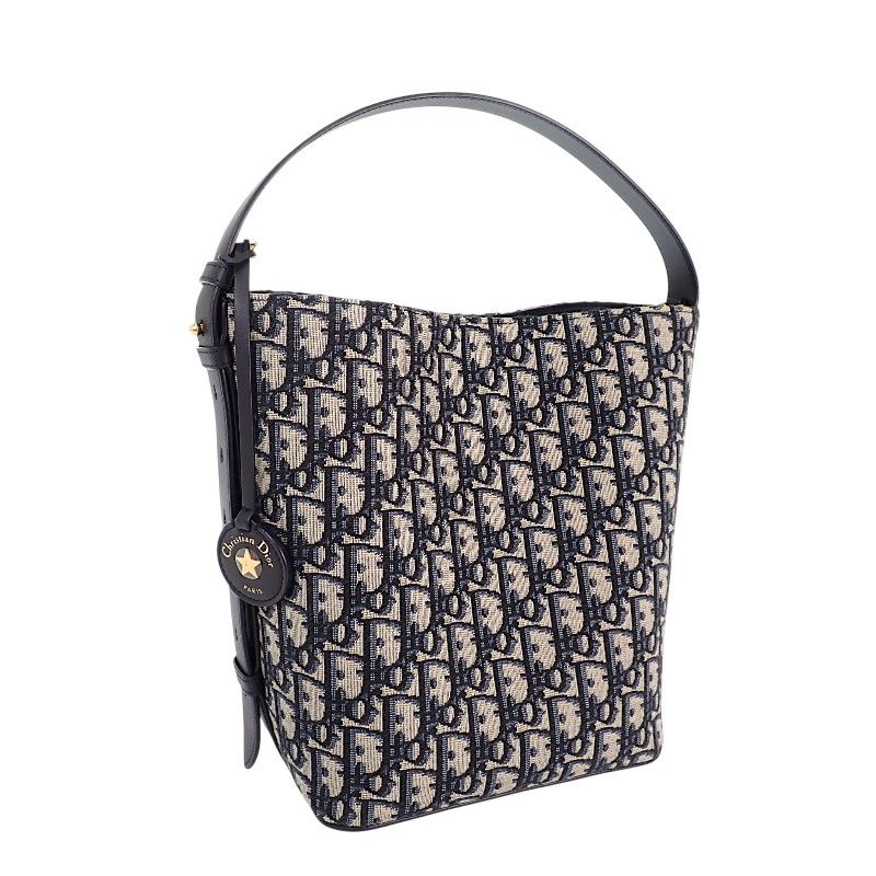 Dior Star Bucket Bag Small Calf Cotton Fabric Navy Gold — view 3