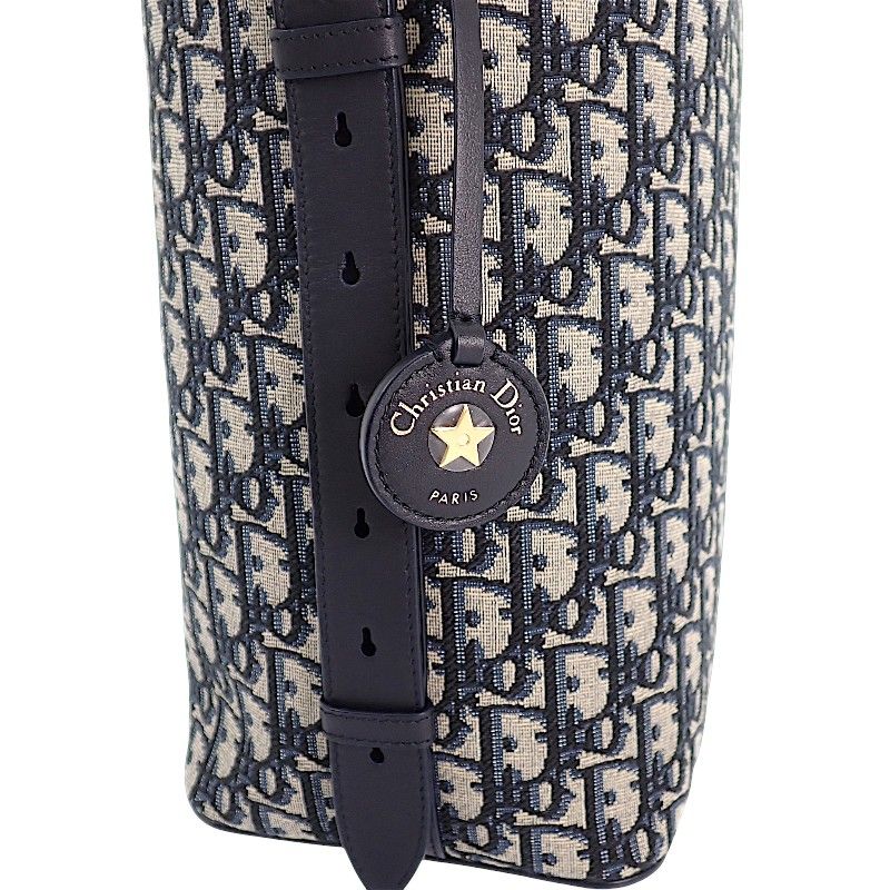 Dior Star Bucket Bag Small Calf Cotton Fabric Navy Gold — view 8