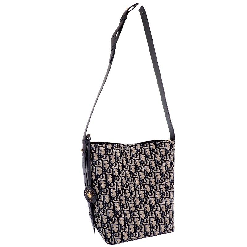 Dior Star Bucket Bag Small Calf Cotton Fabric Navy Gold — view 2