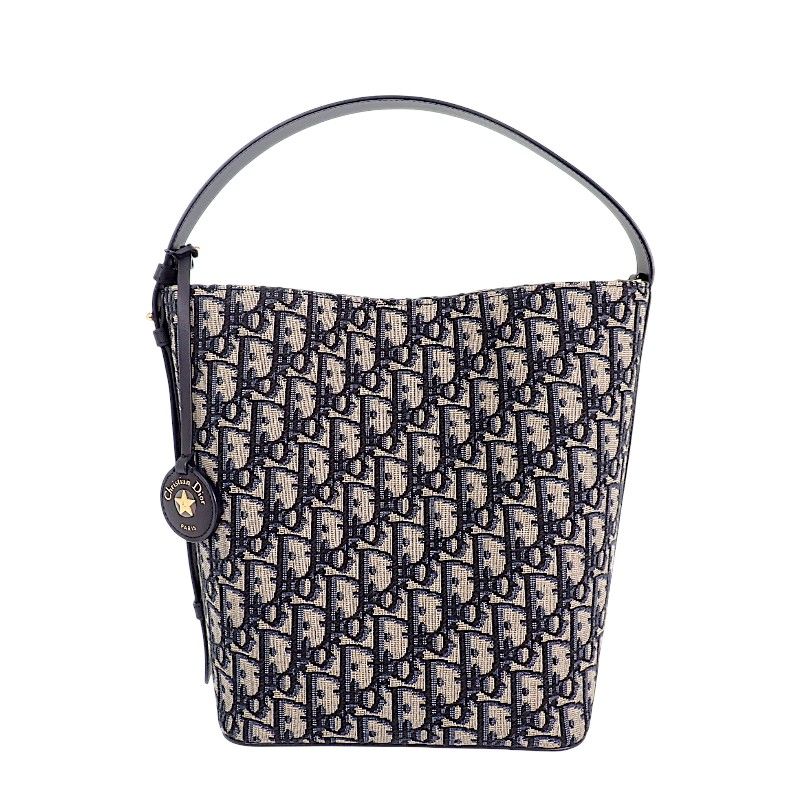 Dior Star Bucket Bag Small Calf Cotton Fabric Navy Gold