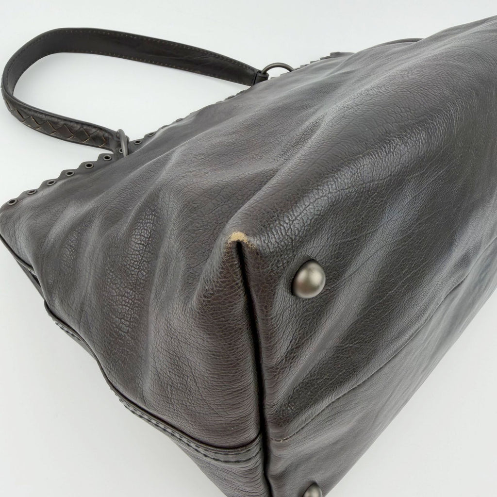 Bottega Veneta Intrecciato Flap Shoulder Bag Tote Leather Dark Brown Vintage — view 9