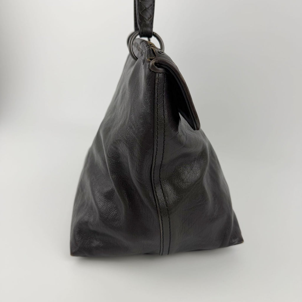 Bottega Veneta Intrecciato Flap Shoulder Bag Tote Leather Dark Brown Vintage — view 4