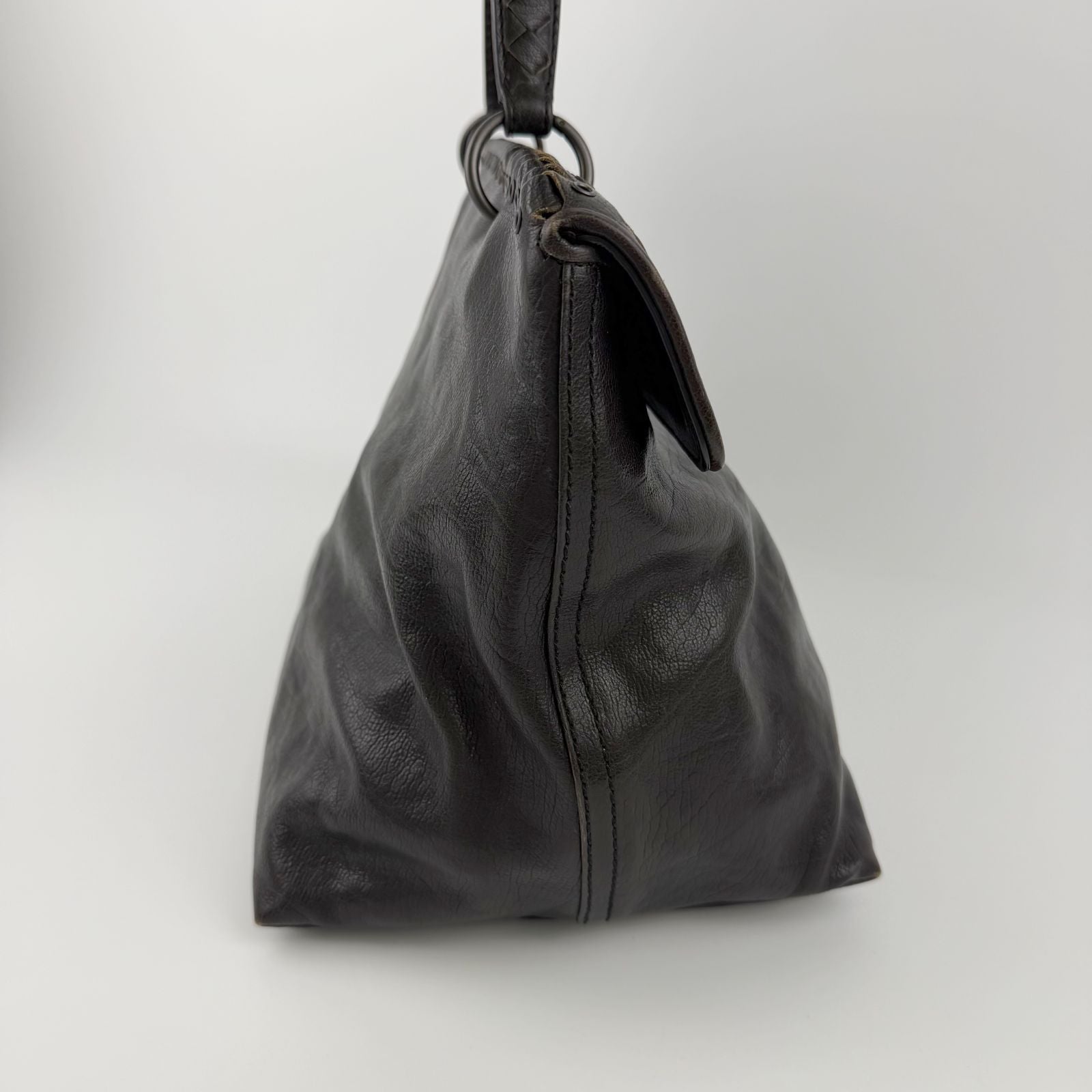 Bottega Veneta Intrecciato Flap Shoulder Bag Tote Leather Dark Brown Vintage — view 4