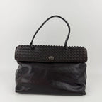 Bottega Veneta Intrecciato Flap Shoulder Bag Tote Leather Dark Brown Vintage — view 2