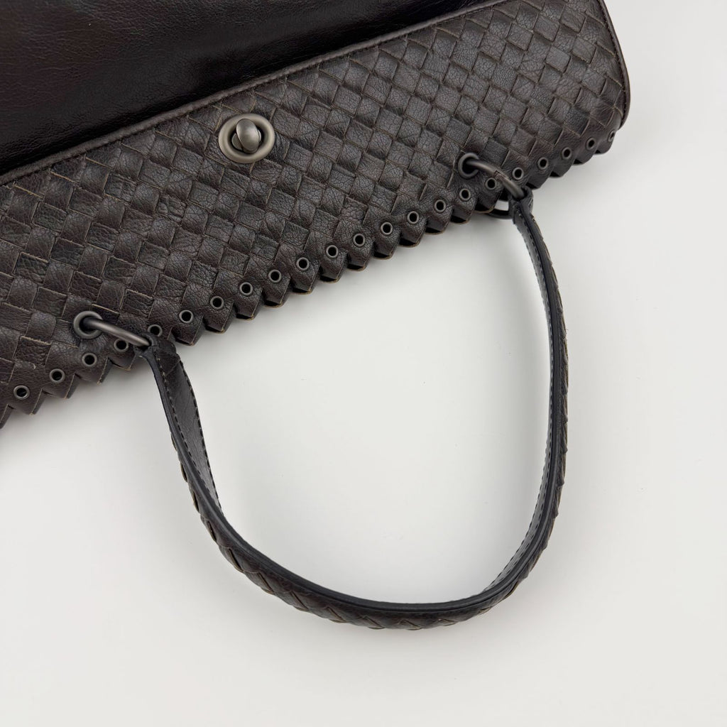 Bottega Veneta Intrecciato Flap Shoulder Bag Tote Leather Dark Brown Vintage — view 7