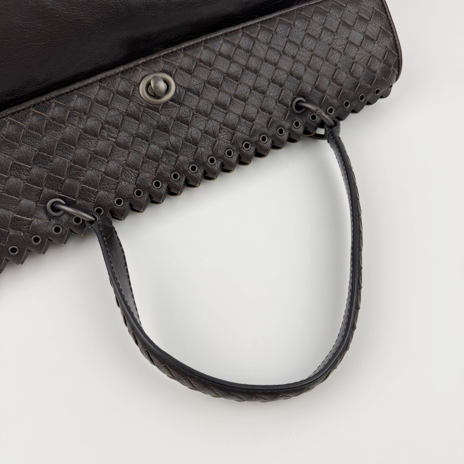Bottega Veneta Intrecciato Flap Shoulder Bag Tote Leather Dark Brown Vintage — view 7