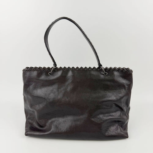 Bottega Veneta Intrecciato Flap Shoulder Bag Tote Leather Dark Brown Vintage