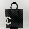 Chanel Cambon Line Large Tote Leather Black White Vintage