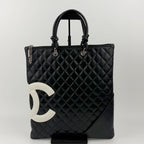 Chanel Cambon Line Large Tote Leather Black White Vintage