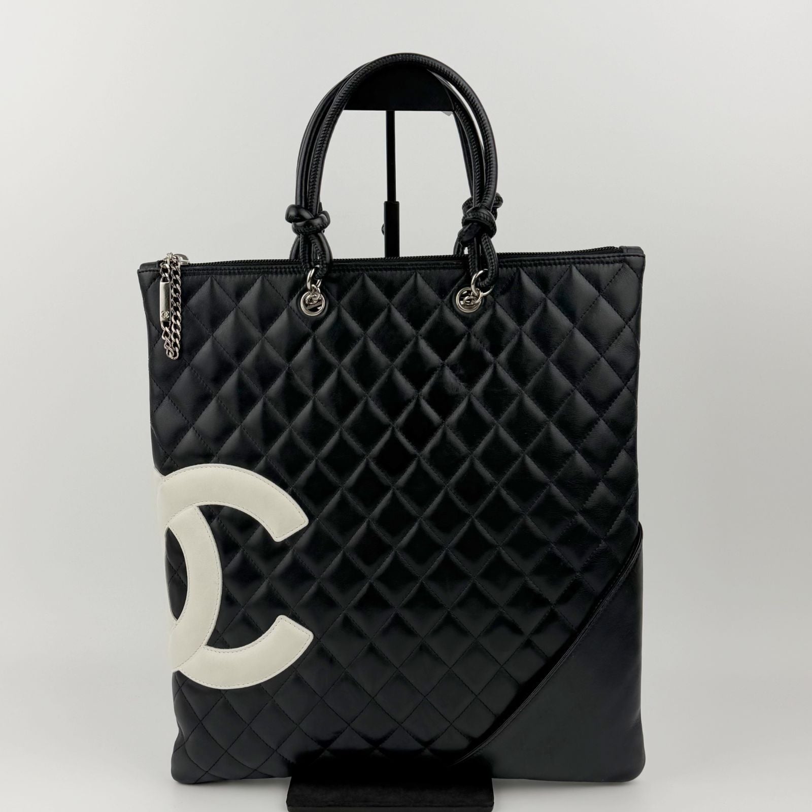 Chanel Cambon Line Large Tote Leather Black White Vintage