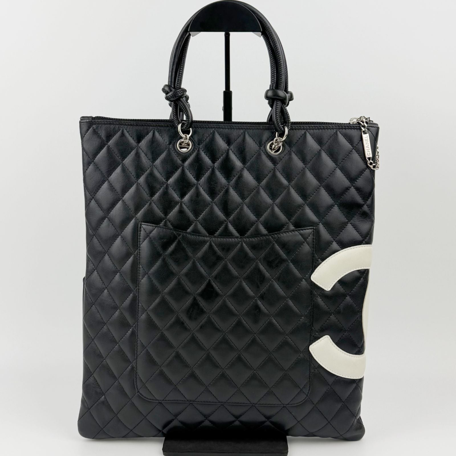 Chanel Cambon Line Large Tote Leather Black White Vintage — view 2