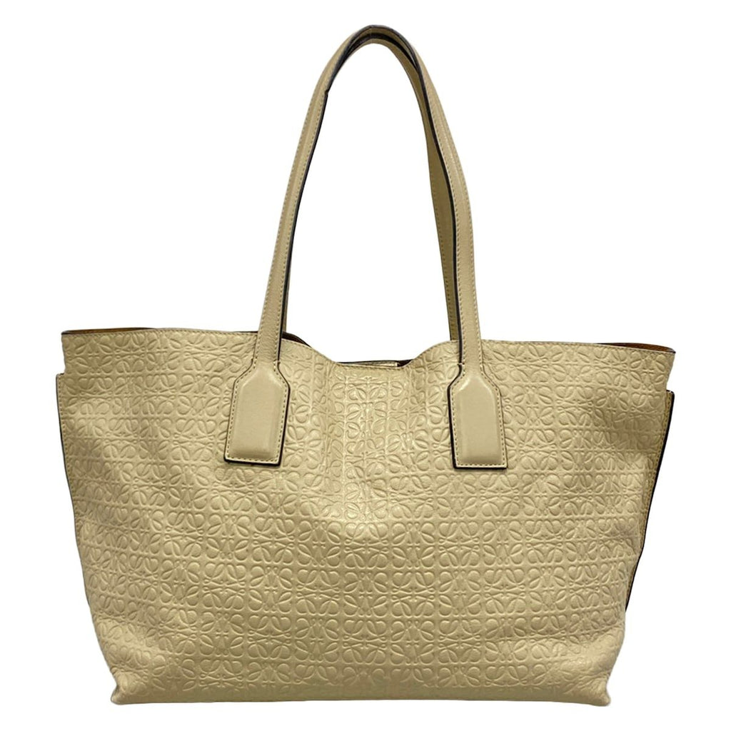 Loewe Tote Anagram Pattern Gray Beige Embossed Leather