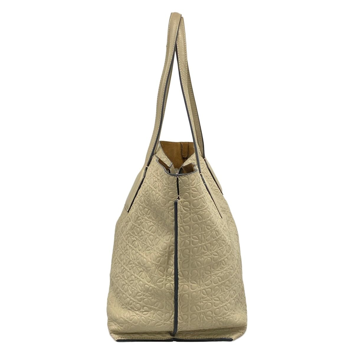Loewe Tote Anagram Pattern Gray Beige Embossed Leather — view 4