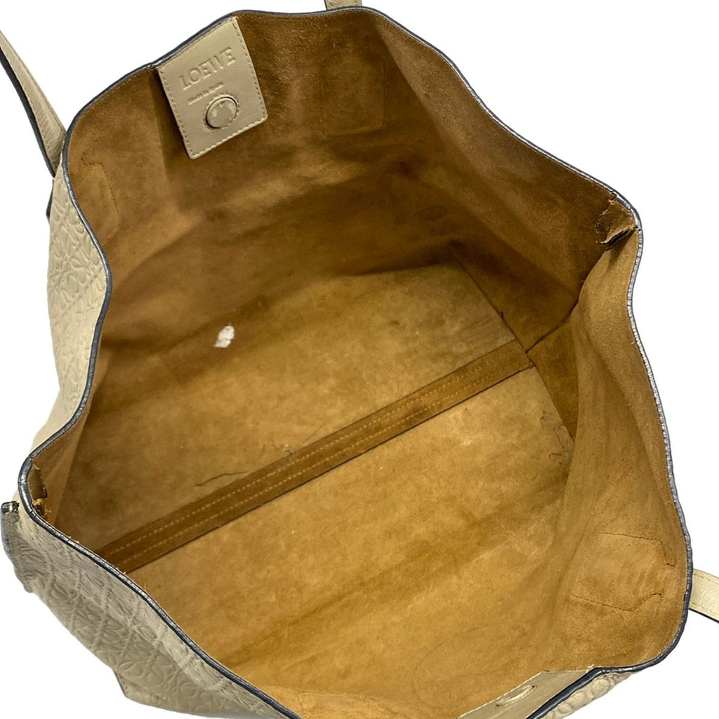 Loewe Tote Anagram Pattern Gray Beige Embossed Leather — view 7
