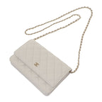 Chanel Classic Chain Wallet Shoulder Bag Caviar Leather White Gold — view 2