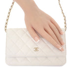 Chanel Classic Chain Wallet Shoulder Bag Caviar Leather White Gold — view 3
