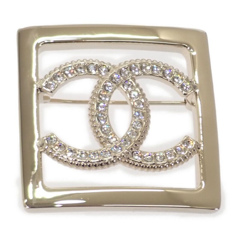 Chanel CC Square Brooch Metal Crystal Gold