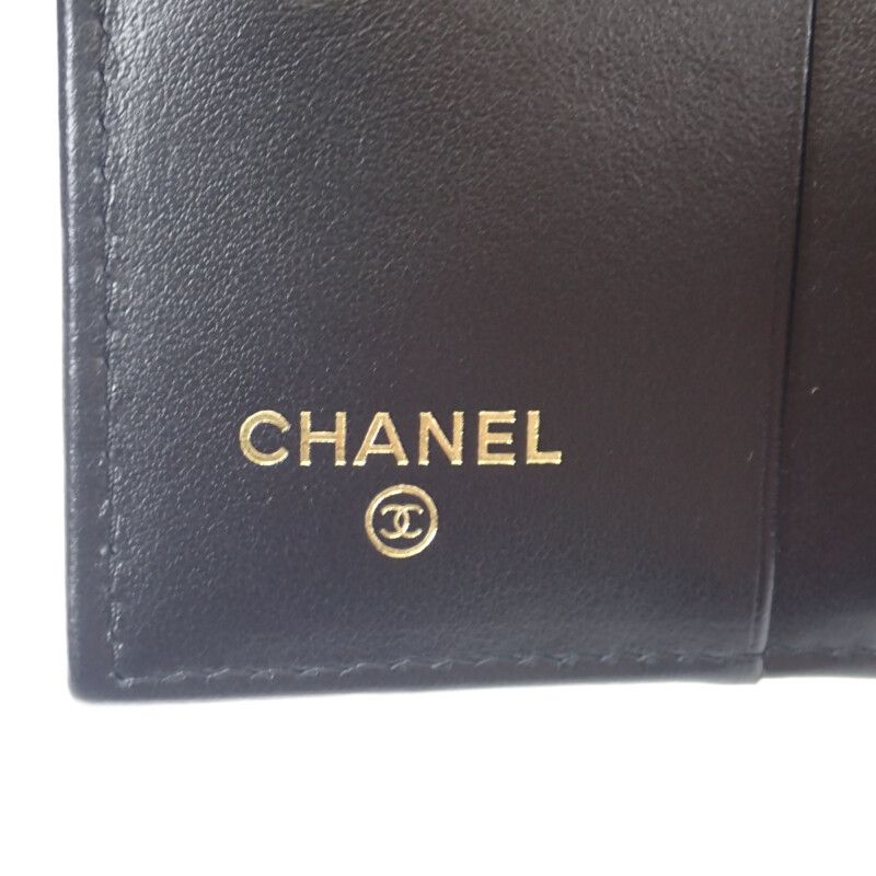 Chanel Quilted Compact Wallet Bifold Caviar Leather Black Gold — view 9