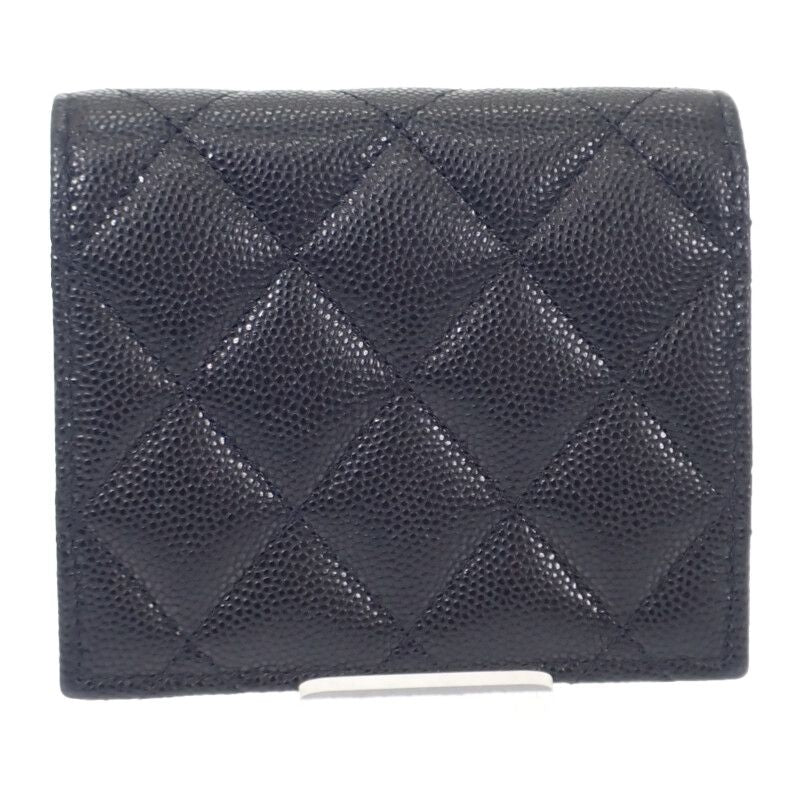 Chanel Quilted Compact Wallet Bifold Caviar Leather Black Gold — view 3