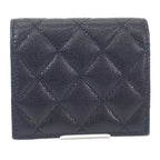 Chanel Quilted Compact Wallet Bifold Caviar Leather Black Gold — view 3