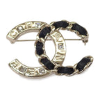 Chanel CC Logo Brooch Metal Leather Crystal Gold